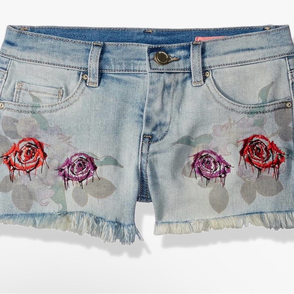 Blank NYC Light Blue Jean Shorts with Rose Embroidery